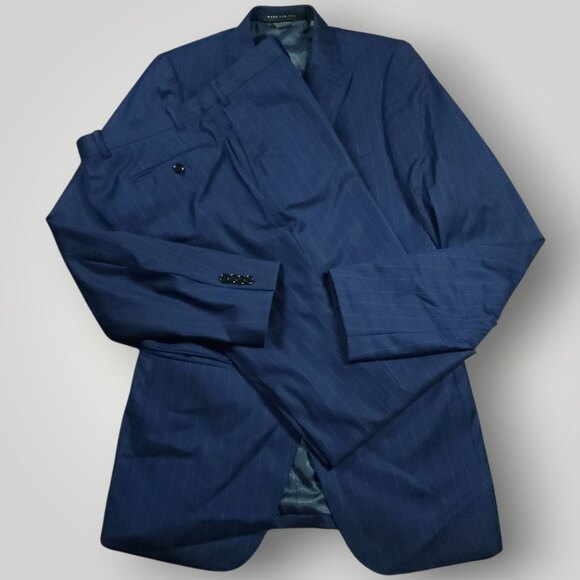 Indochino Suit Mens 38R/34L Yaletown Wool Sharkskin 2 Piece Pinstripe Dapper - Picture 1 of 16